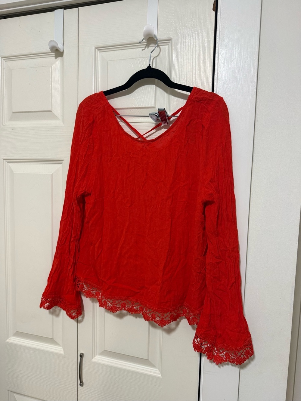 H&M Coachella Line Women’s Red Lace-Trim Long Sleeve Top